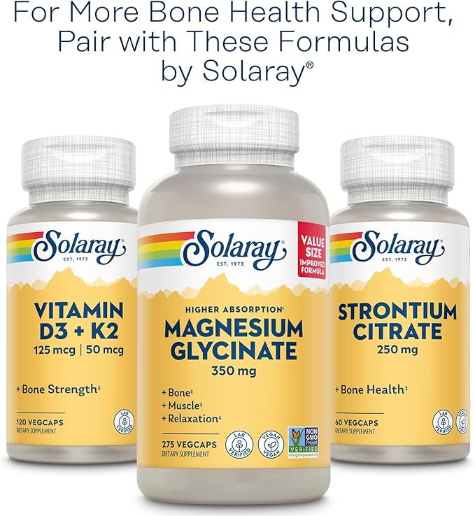 SOLARAY Calcium Magnesium Citrate 1:1 Ratio w/Vitamin D 2 - Calcium Supplements for Women and Men - Calcium 1000mg Magnesium 1000mg - Bone Health Support - 60-Day Guarantee 30 Servings 180 VegCaps
