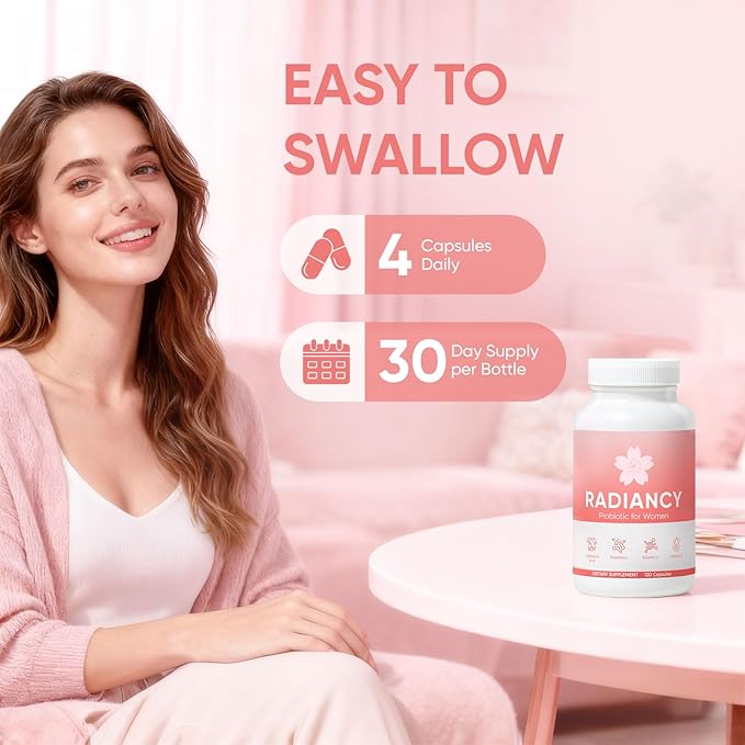 Radiancy Probiotic for Women Vaginal Health - Vaginal Dryness &amp Ph Balance with Lactobacillus Strains Cherry Blossom Extract Hyaluronic Acid Vitamin C | 120 Count