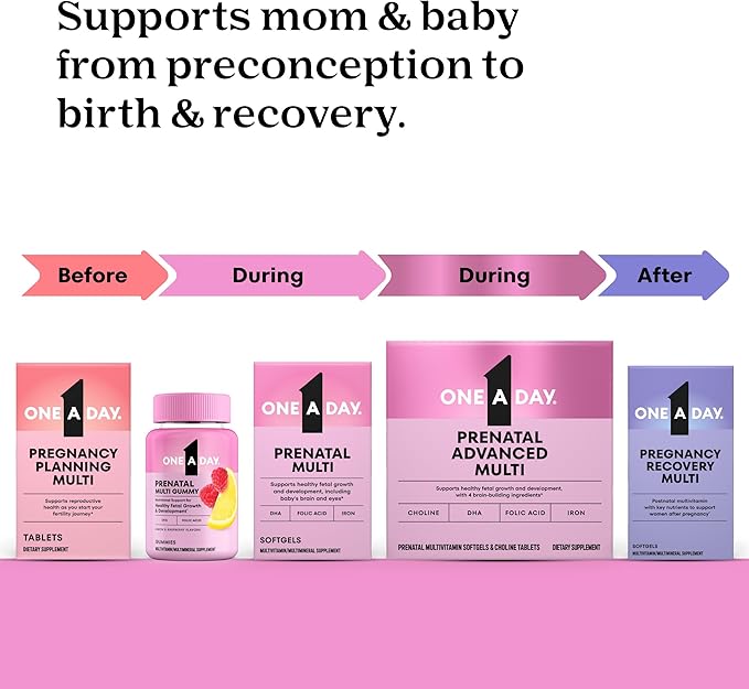One A Day Postnatal Vitamins for Women Postnatal Multivitamin with Folic Acid Omega-3 DHA B Vitamins Support Immune Health Breastfeeding Post Partum Essential Nutrients for Women 60 Ct