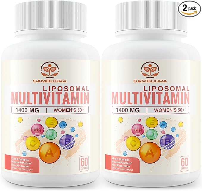 Liposomal Multivitamin for Women 50+ - Women Daily Multivitamin with 32 Ingredients CoQ10 Vitamins C B D E for Cardiovascular &amp Bone Health Support - Iron-Free (120 Capsules)