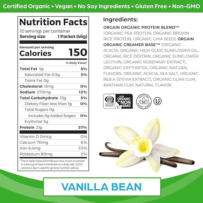 Orgain Organic Vegan Protein Powder Travel Packs - Vanilla Bean and Chocolate Fudge (10 Packets Each)