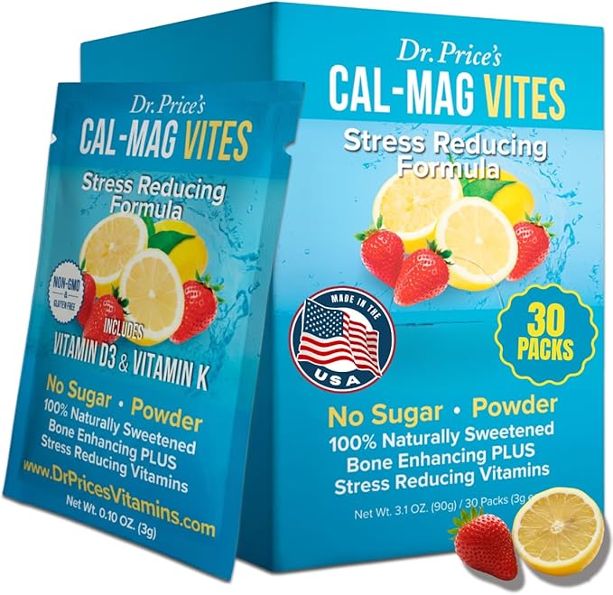 Dr. Price’s Cal-Mag Vites – Strawberry Lemon 30 Packs | Calcium Magnesium Powder Packets + Vitamin D3 K &amp Boron | Calming Bone &amp Muscle Support for Kids &amp Adults | Doctor-Formulated