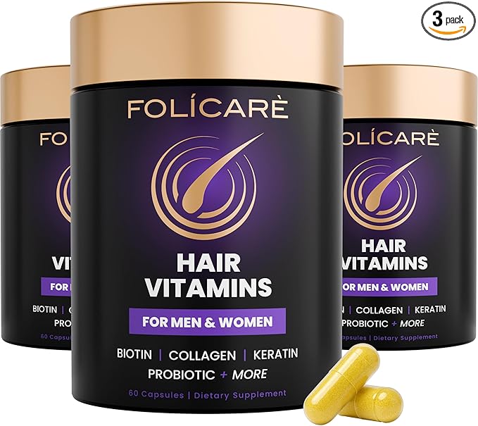 Biotin Hair Growth Supplement with Collagen Keratin and Probiotics – Hair Growth Support Skin &amp Nails Supplement for Men and Women – Supports Thicker Stronger Hair – Made in USA (3 Pack)