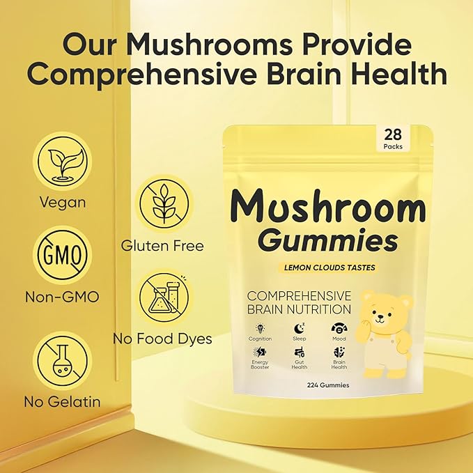 Lions Mane Mushroom Gummies for Adults Functional Gummies with Reishi Chaga Cordyceps Coriolus | for Energy Brain Health Cognitive Memory &amp Focus 28PacksIndividual Packets