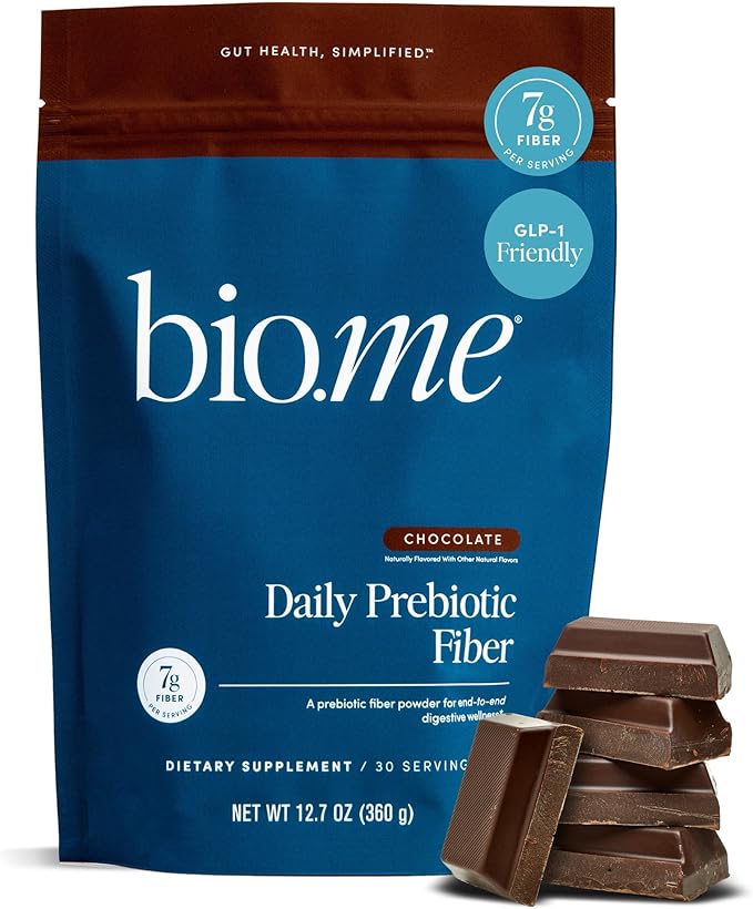 Bio.me Daily Prebiotic Fiber Powder Chocolate - 7g Per Serving - Soluble &amp Insoluble Fiber Supplement Powder for Women &amp Men - Digestive Health &amp Gut Health - GLP-1 Friendly Sugar Free -