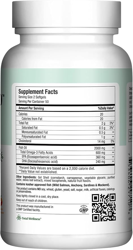 Maxi Health Fish Oil 2000mg - Omega 3 Supplement for Adults and Kids - Fruity Burst - Omega-3 Fish Oil Source of EPA/DHA Fatty Acids - Heart Brain Joint Health - Kosher Certified - 100 Softgels