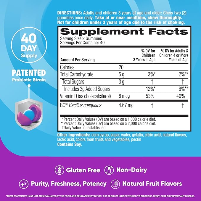 Digestive Advantage Daily Probiotic Gummies for Digestive Health Gut Health &amp Immune Support Probiotics for Men and Women (80ct) - Delicious Natural Fruit Flavor* (Pack of 2)