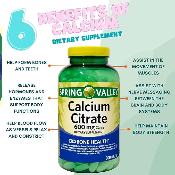 Calcium Citrate 600mg 300 Tablets per Bottle Bone &amp Joint Health (Pack of 1)