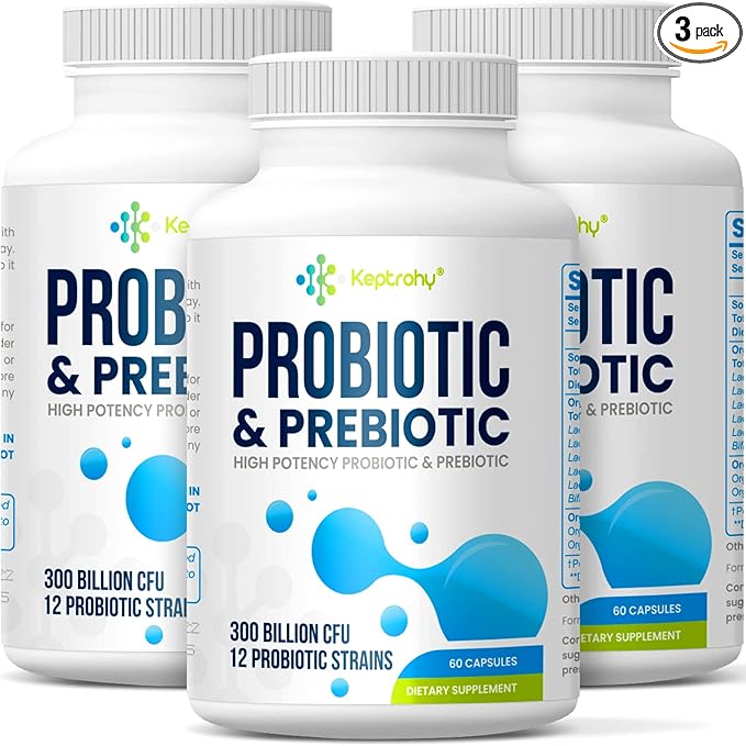 Probiotics for Women &amp Men 300 Billion CFU Probiotics from 12 Strains + Organic Prebiotics Blend for Daily Digestive Immune Gut Bloating Gut Health for Women &amp Men Shelf Stable - 180 Cap