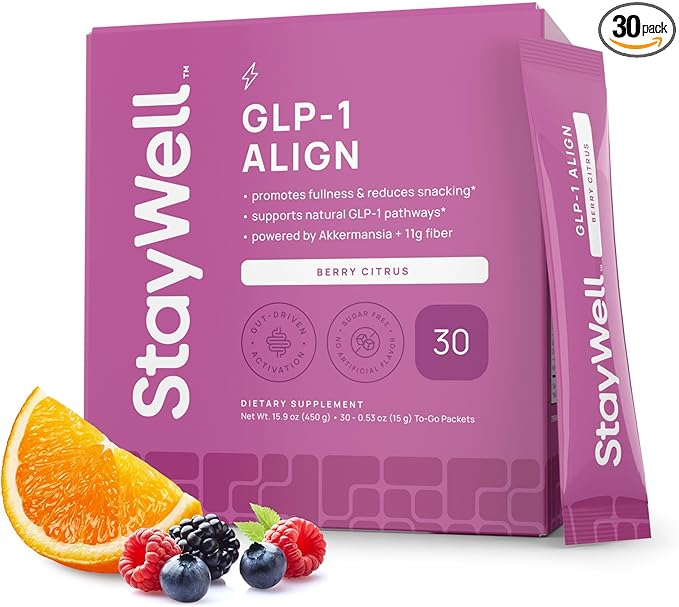 GLP-1 Probiotic | Akkermansia GLP-1 Supplement Fiber GLP 1 Booster | Probiotic and Fiber Support with Inulin Psyllium PHGG and Soothing Ginger Extract - Berry Citrus 30 Ct.
