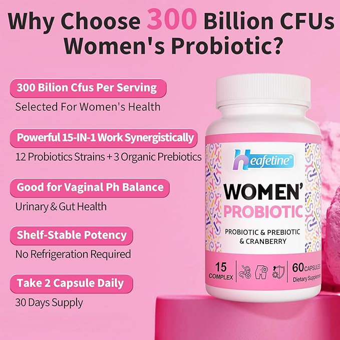 Vaginal Probiotics for Women 300 Billion CFUs Probiotics for Women 15-in-1 Womens Probiotic &amp Prebiotics for Vaginal Urinary Tract PH Balance Immune Digestive &amp Gut Bloating Health 60