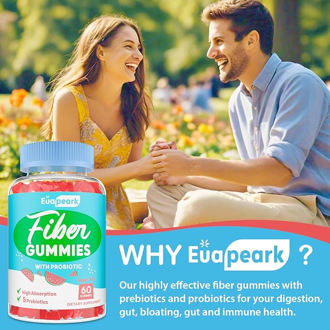 2 Packs - Fiber Gummies for Adults Sugar Free Probiotics &amp Prebiotic Fiber Gummies with Inulin Fos &amp Chicory Root - for Regularity Digestion &amp Gut Health - Vegan Gluten Free 120 Coun