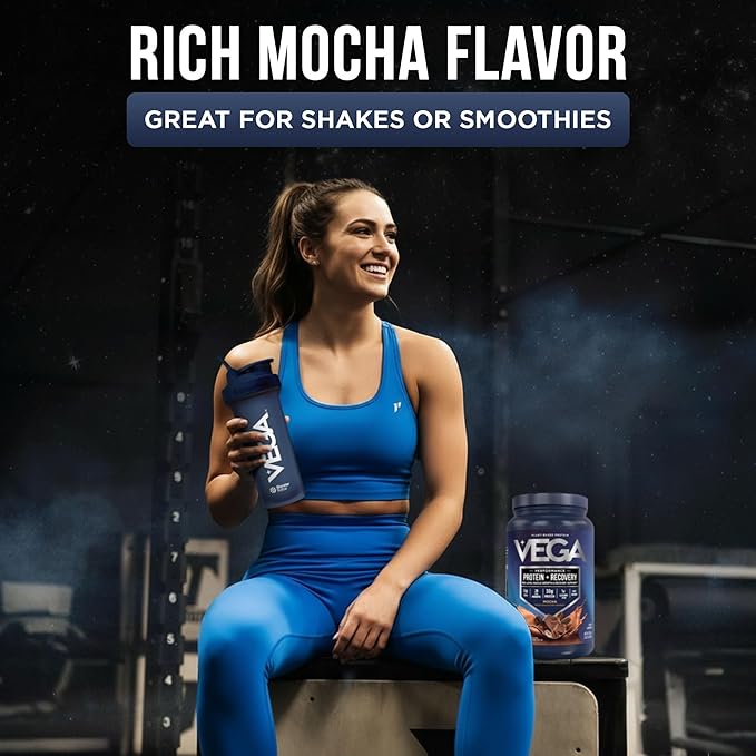 Vega Sport Vegan Protein Powder + Recovery - 30g Plant Based Protein per Serving Mocha 19 Servings 5g BCAAs Probiotics NSF Certified for Shakes &amp Smoothies 1.8lbs (Packaging May Vary)
