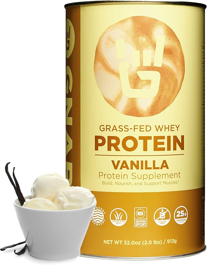 Gnarly Nutrition Vanilla Protein Powder – NSF Sport Certified – 25g Protein Muscle Repair – Grass Fed Whey Powder Smooth Taste – Vanilla 32 oz