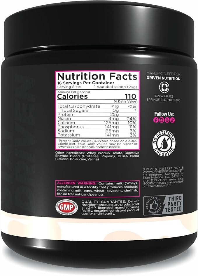 Driven Nutrition ISODRIVE Premium Whey Isolate (1lb Unflavored)