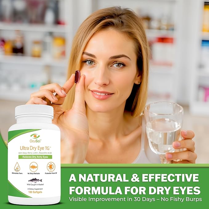 Formulated to Help Relieve Dry Itchy Eyes - 1700mg Triglyceride Omega-3 + EPA &amp DHA LuteinZeaxanthin B12 D3-60 Servings (Ultra Dry Eye UDETG - 2 Month)