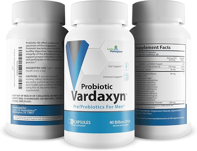 Probiotic Vardaxyn - Our Best Premium Male Formula - Pre/Probiotics for Men - Male Probiotic Formula to Support Male Health - Gut Health - Mood - Digestive Health - Immune Health