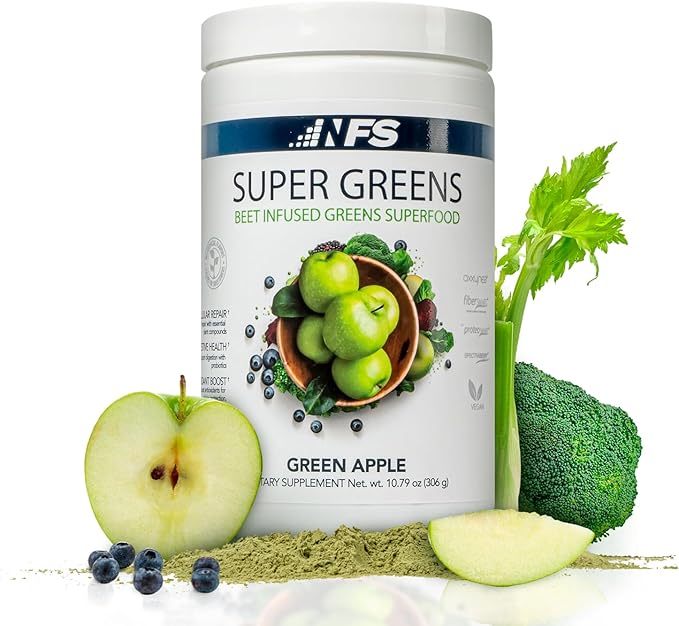 Super Greens Beet Infused Superfood Powder – Organic Green Superfoods Protein Antioxidants &amp Probiotics Supports Healthy Blood Pressure Digestion &amp Energy Boost (Green Apple 30 Servings)