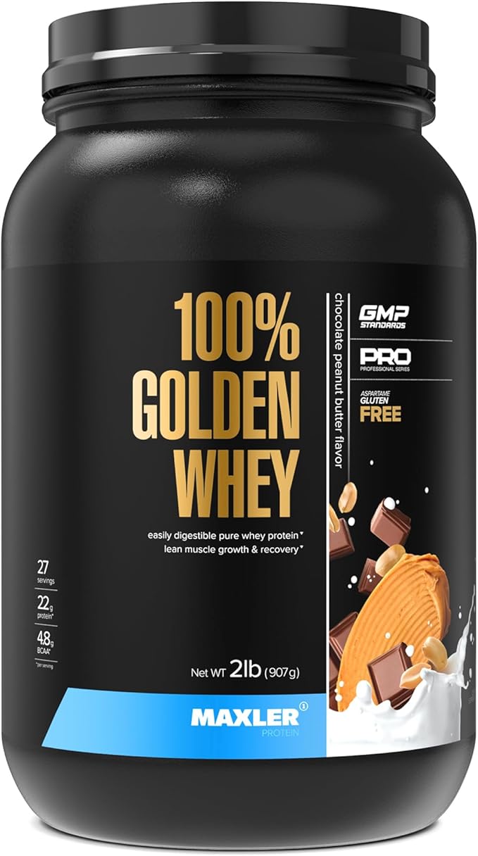 Maxler 100% Golden Whey Protein - 22g of Protein per Serving - Whey Protein Powder for Pre Post Workout - Fast-Absorbing Whey Concentrate Isolate &amp Hydrolysate Blend - Chocolate Peanut Butter 2 l
