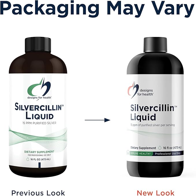 Designs for Health - Silvercillin Liquid 15ppm Non-Toxic Form of Silver - Non-GMO GI + Immune Support Supplement (95 Servings / 16oz)