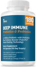 Dr. Tobias Deep Immune Probiotics &amp Prebiotics - Dual Action Digestion &amp Immune Support with PreforPro Prebiotics &amp Spore Forming Probiotics for Women &amp Men - 180 Capsules (90 Servings