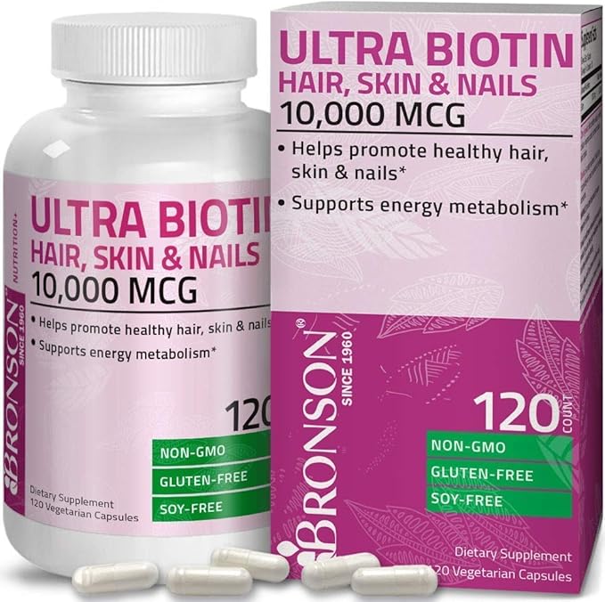 Bronson Hair Skin &amp Nails with Biotin Extra Strength Vitamin Supplement for Women + Ultra Biotin 10000 Mcg