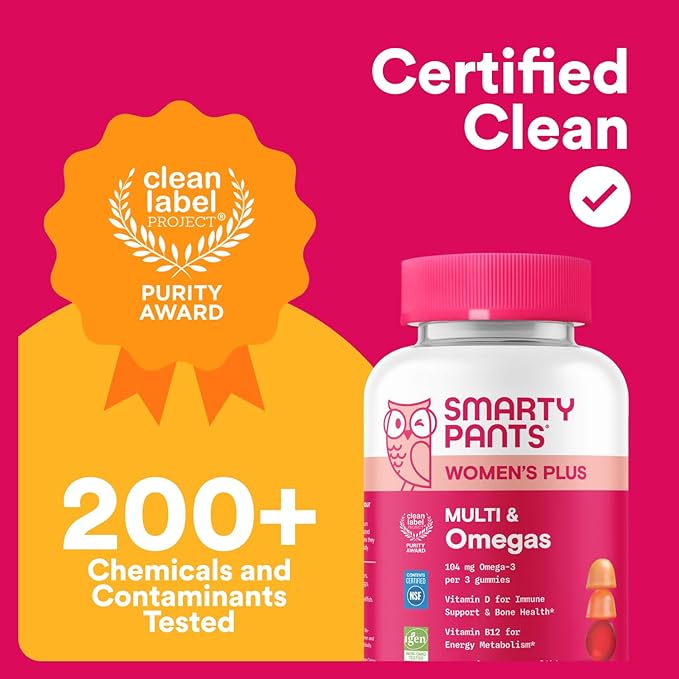 SmartyPants Women's Multivitamin Gummies Omega 3 (DHA/EPA) Methylfolate CoQ10 Vitamin D3 C Vitamin B12 B6 A K &amp Zinc Inositol Gluten Free 120 Count (40 Day Supply)