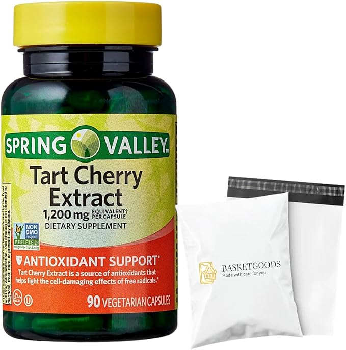 Spring Valley Tart Cherry Extract Antioxidant Support Dietary Supplement Vegetarian Capsules 1200 mg 90 Count (Pack of 1) - Set by Basket Goods