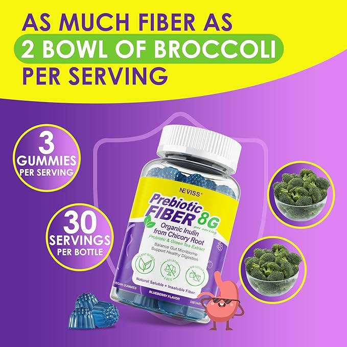 8G Fiber Gummies with Probiotics Fiber Supplement with 25 Billion CFU Probiotics Blend Inulin Green Tea Extract Support Digestive Health Regularity No Sugar Added Daily Gummy for Adults 120Cts