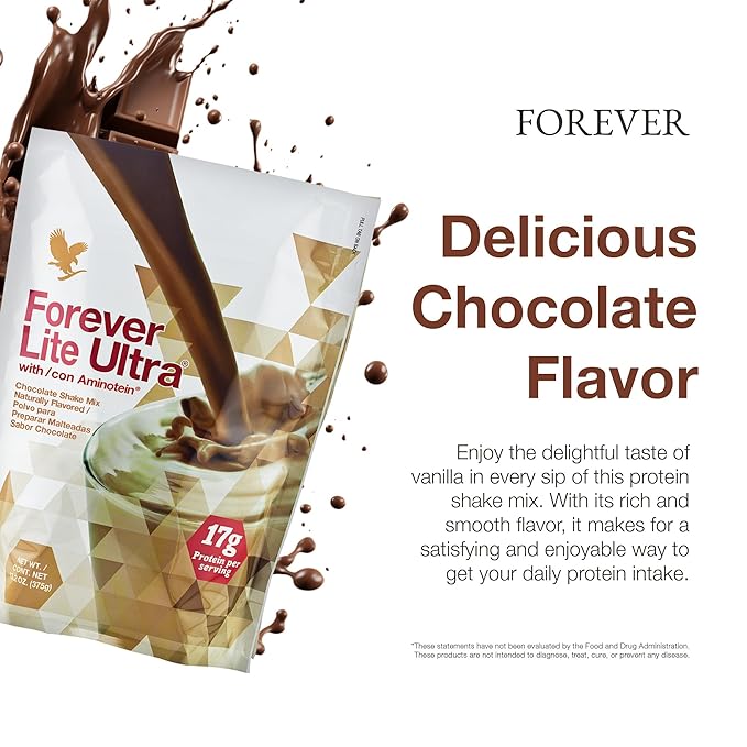 Forever Living - Lite Ultra Chocolate Protein Shake Mix with Aminotein Low Carb Drink for Lean Muscle Mass 13.2 oz
