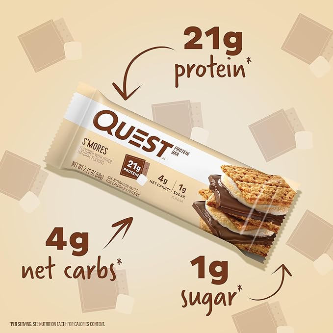 Quest Nutrition Lemon Cake Protein Bars High Protein Low Carb Gluten Free Keto Friendly 12 Count (Pack of 1) &amp S'mores Protein Bar High Protein Low Carb Gluten Free Keto Friendly 12 Coun