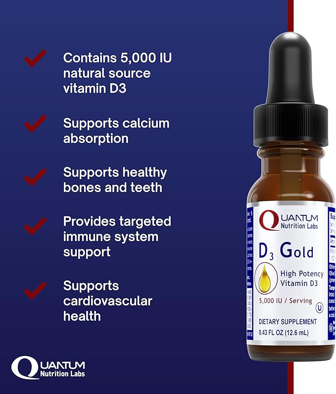 QNL D3 Gold - Vitamin D Liquid Drops - Bone Strength Supplement - Offers Cardiovascular &amp Immune Support - Premium Health &amp Wellness Product - 0.43 fl oz