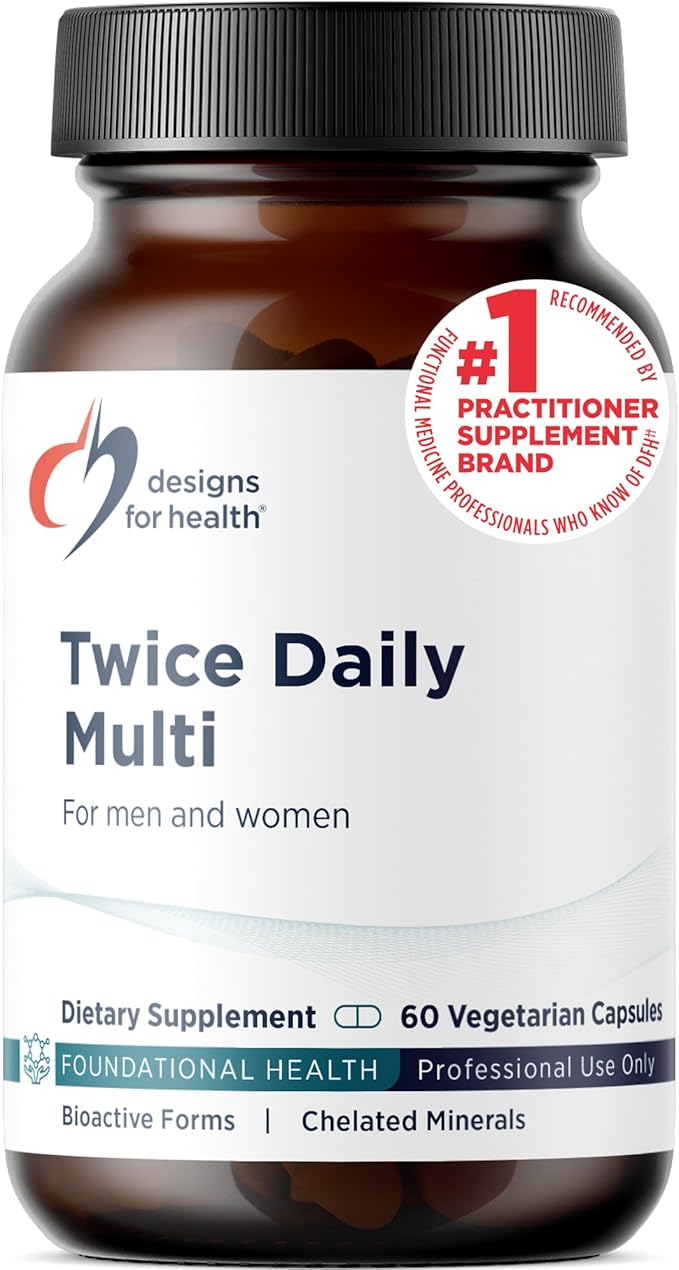 Designs for Health Methylated Multivitamin for Women &amp Men - Twice Daily Multimineral Supplement &amp Multivitamin Without Iron + Methylated B12 and Folate Vitamin C K D E + More (60 Capsules