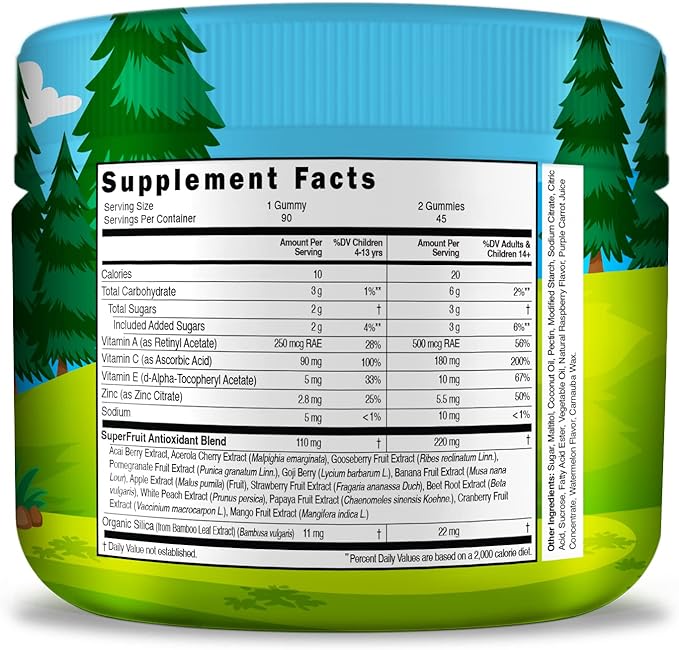 Infusions Super Fruit Gummies 180 Count w/Vitamin ACE + Zinc – Organic Silica Antioxidant Blend – Vegan Friendly - Gluten Free - Non-GMO - 2 Pack