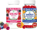 Lunakai USA Made D3+K2 with Calcium &amp Energy B12 Gummies Bundle – Vegan Non-GMO – 60 Gummies Each