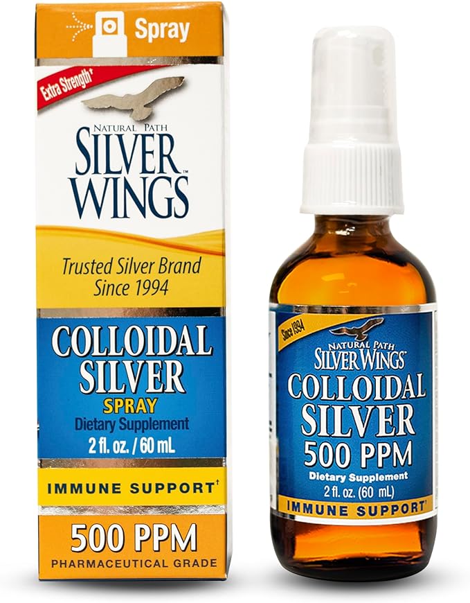Natural Path Silver Wings Colloidal Silver - Extra Strength Liquid Immune Support Supplement- - 500ppm (2500mcg) - 2oz Spray