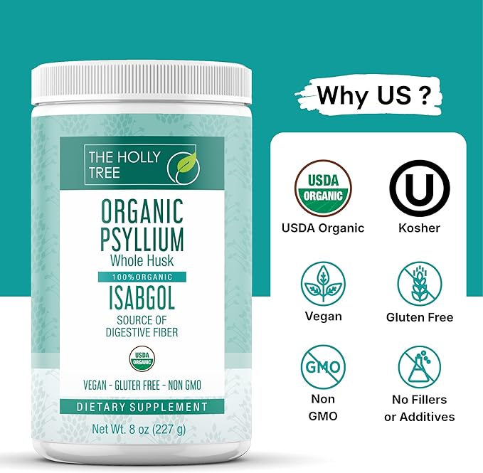 Organic Psyllium Husk Powder 16 oz &amp Whole Husk 8 oz Combo - Vegan Fiber Supplement - Digestive &amp Gut Health Support - Gluten-Free USDA Organic - Natural Cleanse &amp Detox Bundle
