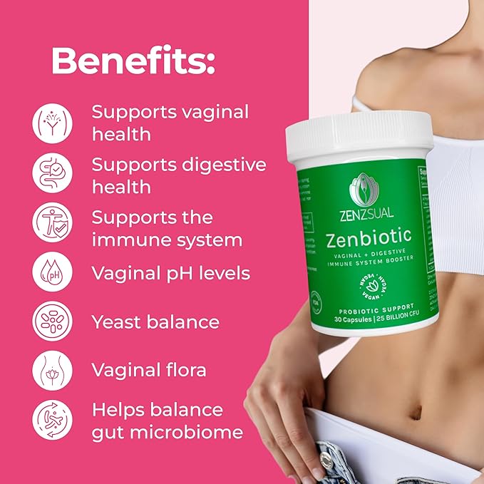 ZENZSUAL Zenbiotic Probiotics Support for Women – 25 Billion CFU Vaginal Health &amp pH Balance Support Odor &amp Yeast Control Gut &amp Digestive Health Urinary Comfort Hormone Balance 30 Ve