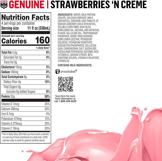 Muscle Milk Genuine Protein Shake Strawberries 'N Crème 25g Protein 11 Fl Oz 12 Pack