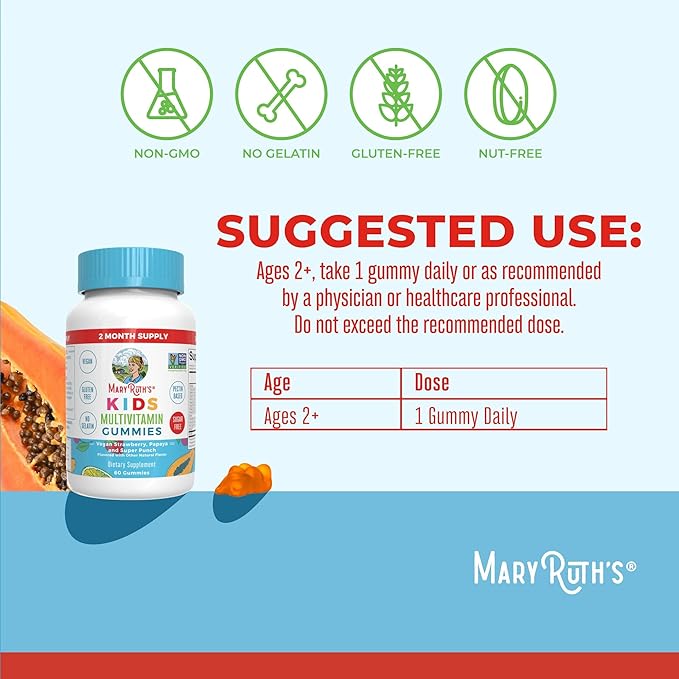MaryRuth Organics Multivitamin and Probiotic Gummies (Strawberry) for Kids | Clean Label Project Verified® | Vitamins for Gut Health Immunity &amp Overall Wellness | Vegan Non-GMO Gluten Free