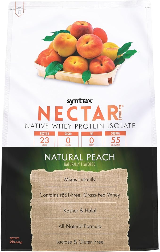 Syntrax Nectar Naturals All Natural Whey Protein Isolate Smooth &amp Juicy Natural Peach 2 lbs.