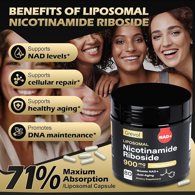 TureNAD Supplement for Men &amp Women: Liposomal Nicotinamide Riboside with Resveratrol &amp Quercetin - High Absorption Formula for Energy Focus and Skin - 80 Capsules