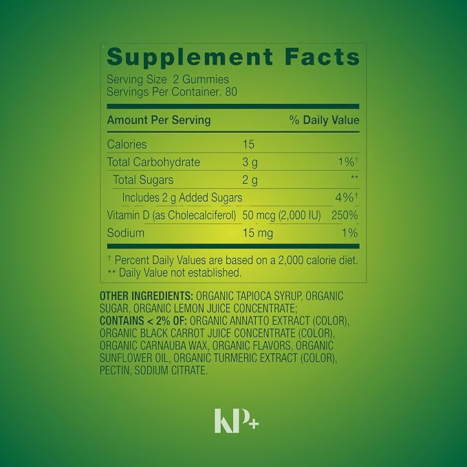 KP+ Vitamin D3 | Vitamin D3 Gummies 2000 IU | Bone &amp Immune Health Support | Vegetarian Gummies with Natural Flavors | 160 Count | Pack of 1
