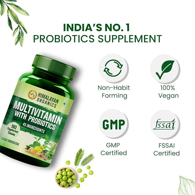 Generic Multivitamin with Probiotics - 45 Ingredients Supplement for Men and Women | Vitamin C D E B3 B5 B12 Zinc Magnesium Giloy &amp Biotin | Good for Bone &amp Joint Support -180 Veg Tabl