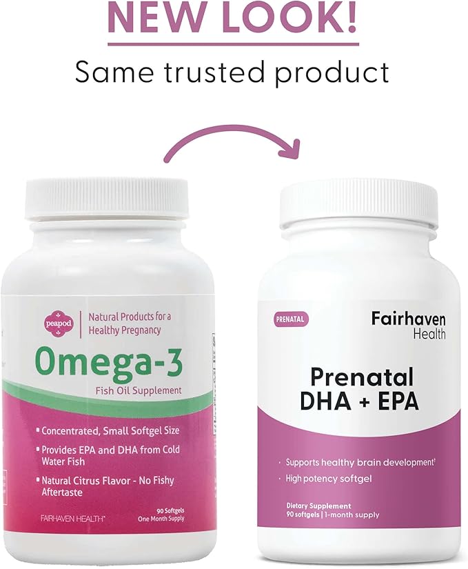 Fairhaven Health Peapod Prenatal DHA Supplements | Premium Icelandic Fish Oil Supplement for Healthy Pregnancy | EPA DHA Omega 3 Supplement for Brain Eye Heart Development | Citrus | 90 Softgels