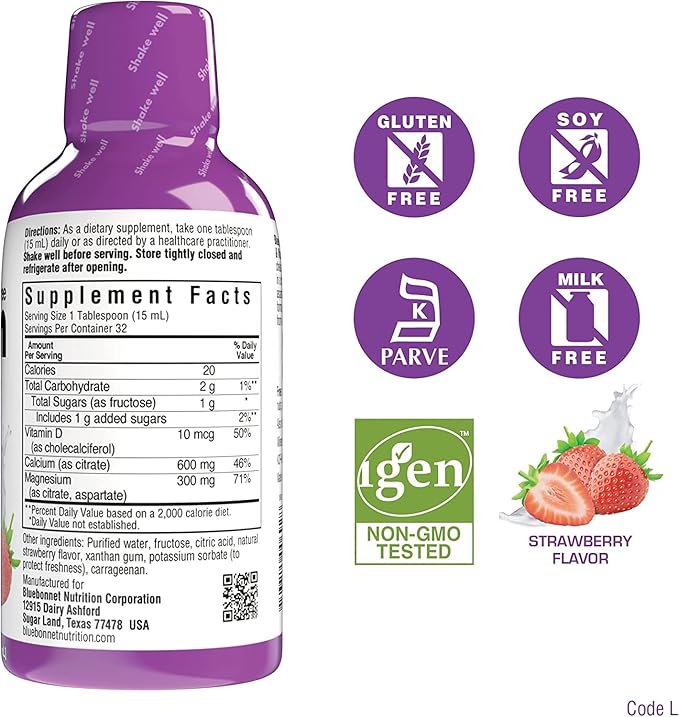 Bluebonnet Liquid Calcium Citrate Magnesium Citrate Vitamin D3- Bundle of Orange Blueberry and Strawberry Flavor 3 Bottle of 16 Fl Oz Each (48 Fl Oz Total)
