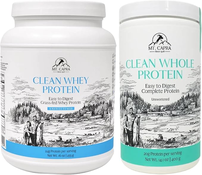 Mt. Capra Clean Whey Protein (Unsweetened) and Clean Whole Protein