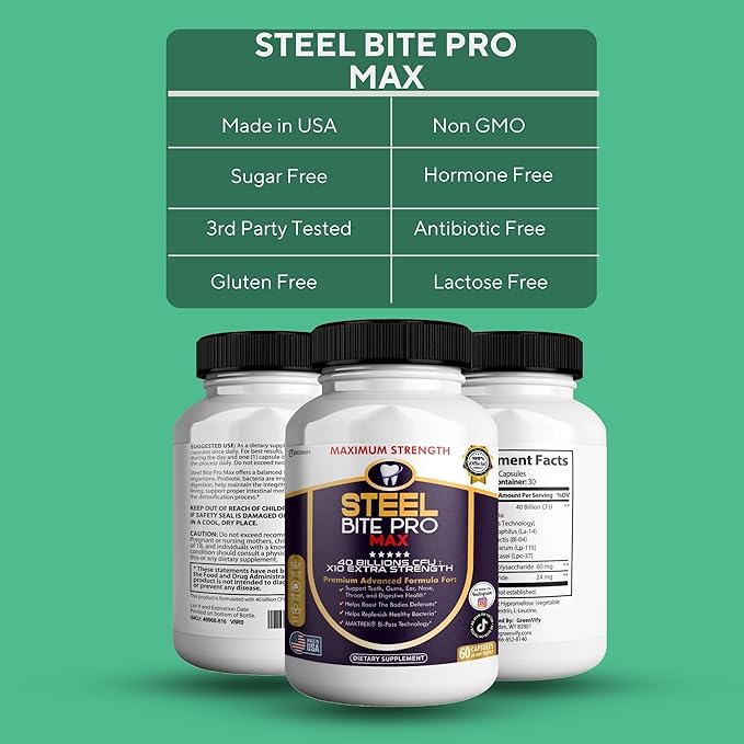 Steel Bite Pro Max Probiotic Supplement 40 Billion CFU 60 Capsules 30 Day Supply (1)