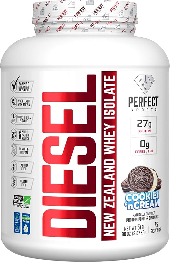 PERFECT Sports Diesel 100% New Zealand Whey Isolate Grass-Fed &amp Pasture Raised 5LB Cookies ‘n Cream