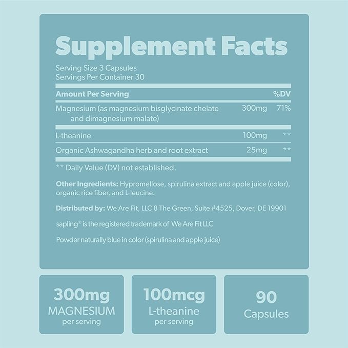 Magnesium Glycinate Complex Supplement - Chelated Magnesium Glycinate with Malate Organic Ashwagandha L-theanine &amp Blue Spirulina - High Absorption Vegan Non-GMO 300mg 90 Veggie Caps